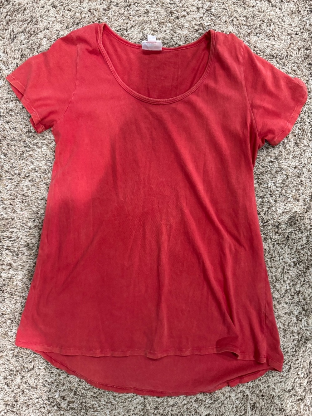 LuLaRoe women's short sleeve shirt in a red acid wash size medium